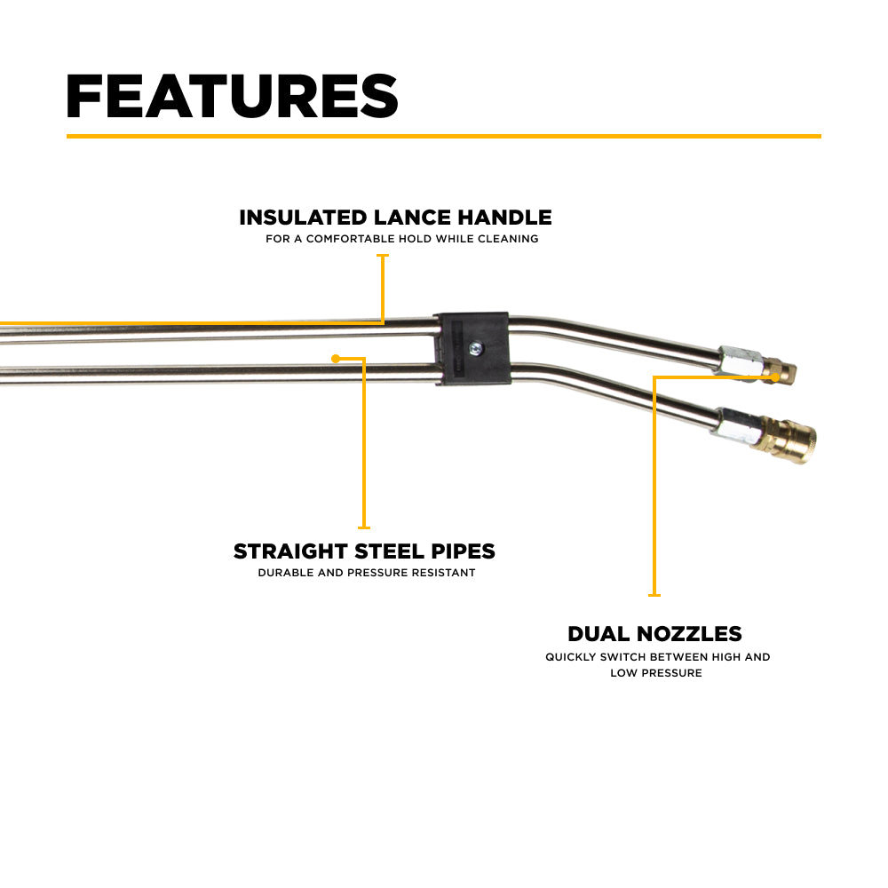 LANCE DOUBLE 47" AVEC PISTOLET À EAU CHAUDE