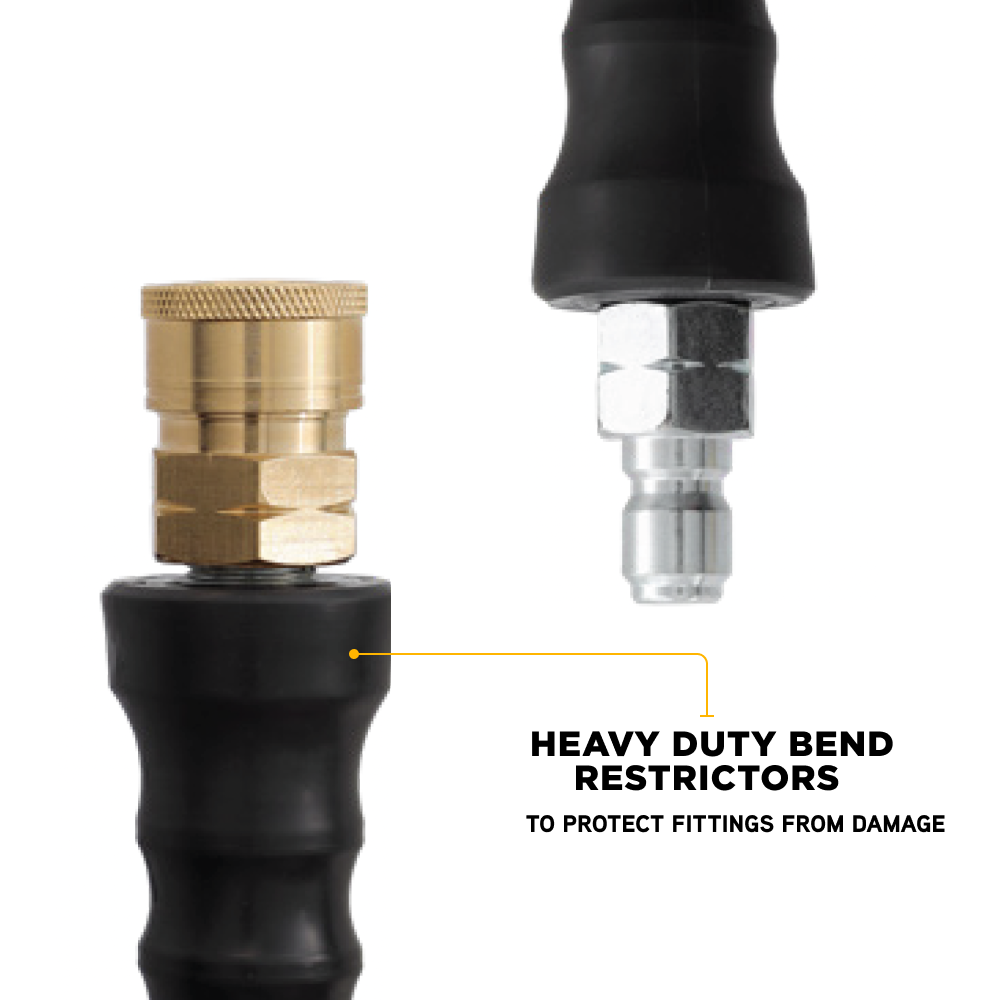 Tuyau de nettoyeur haute pression tressé en acier de 25 pi x 1/4 po, 4 000 lb/po², avec raccords à connexion rapide