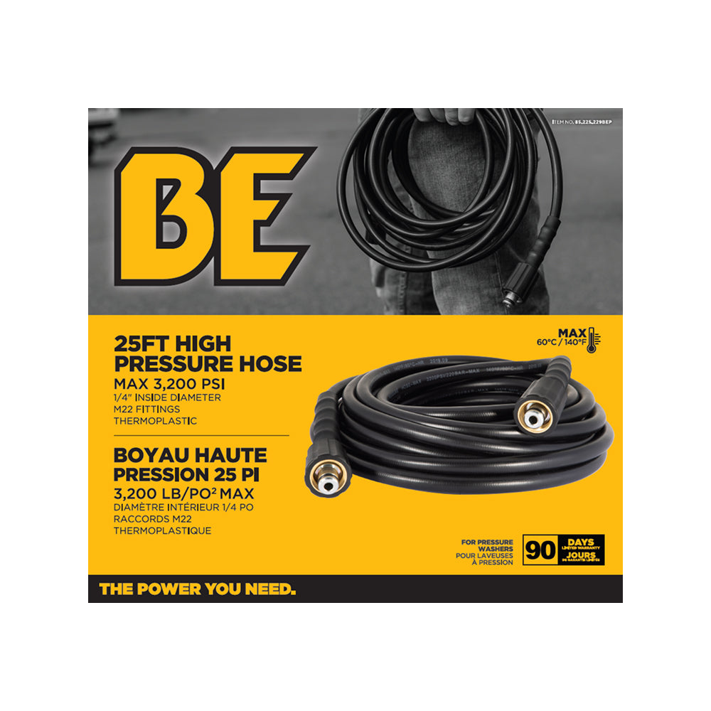 25' 1/4" Pressure Washer Hose for M22 Fitting