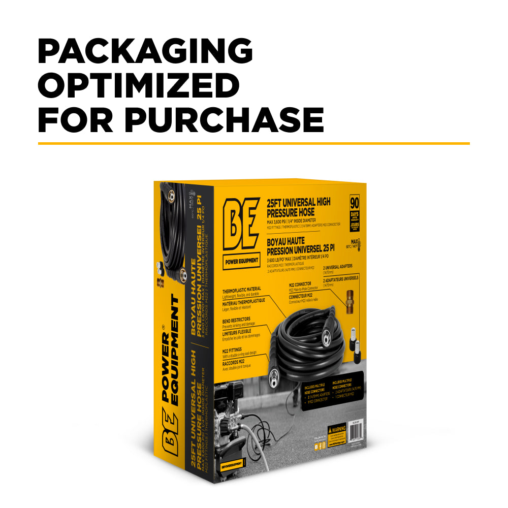 25' 1/4" Pressure Washer Hose for M22 Fitting