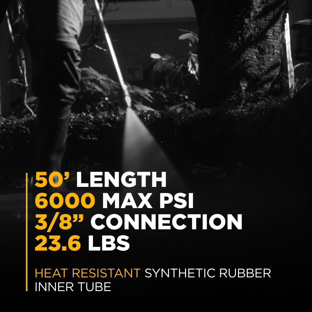 Tuyau en caoutchouc non marquant de 50 pieds, 6 000 PSI, 3/8 po