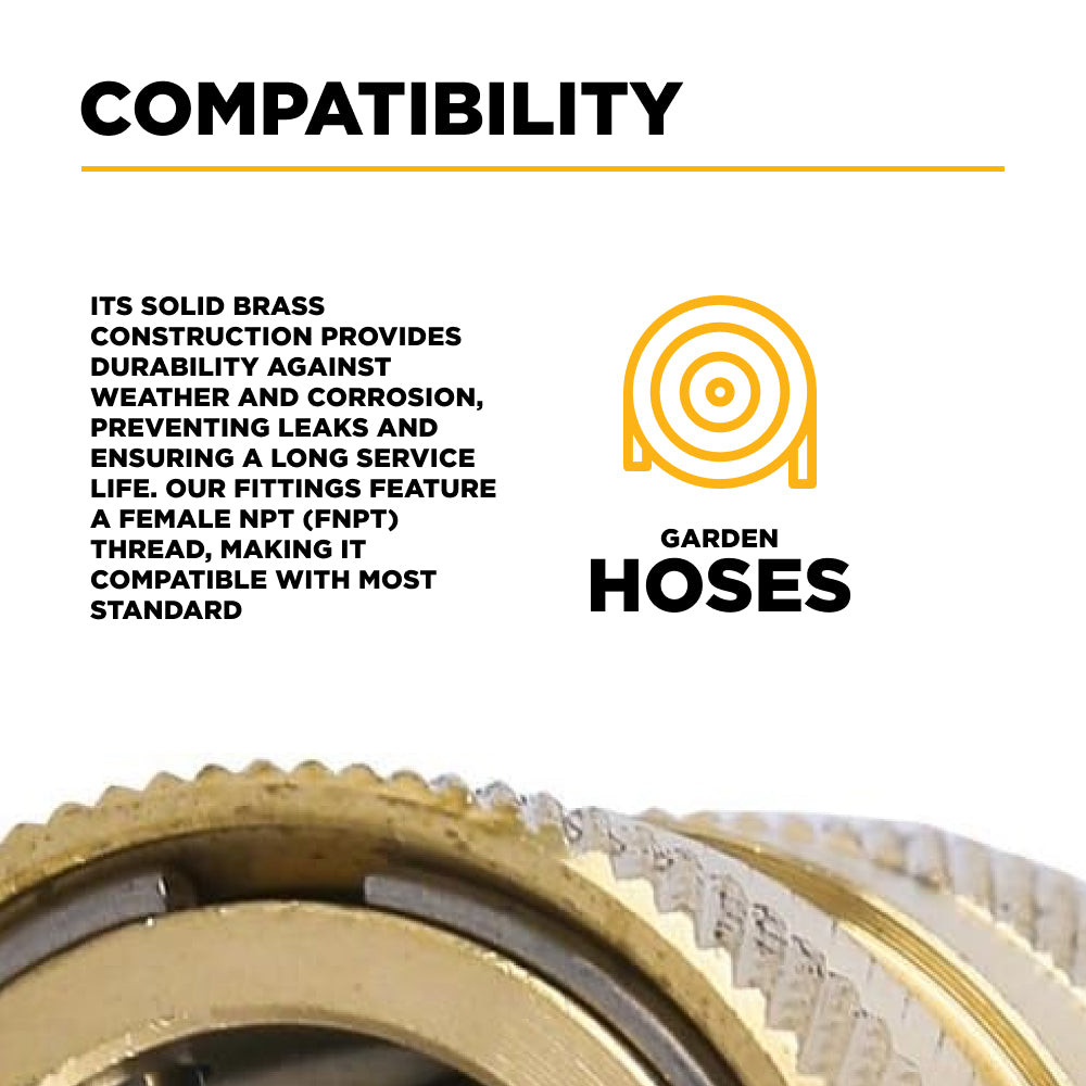 Brass 1/2" Female coupler to a garden hose, packaged