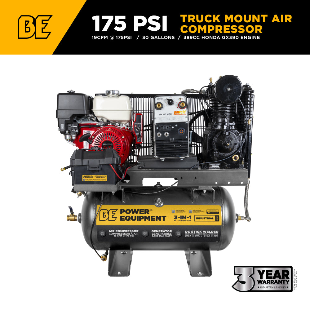 Compresseur d'air à gaz/soudeur/générateur 19 CFM à 175 PSI avec moteur Honda GX390
