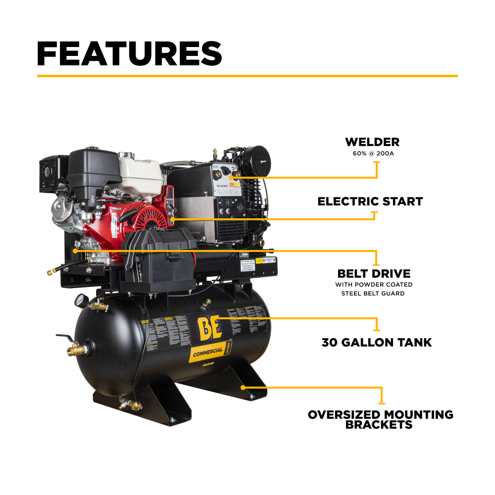Compresseur d'air à gaz/soudeur/générateur 19 CFM à 175 PSI avec moteur Honda GX390