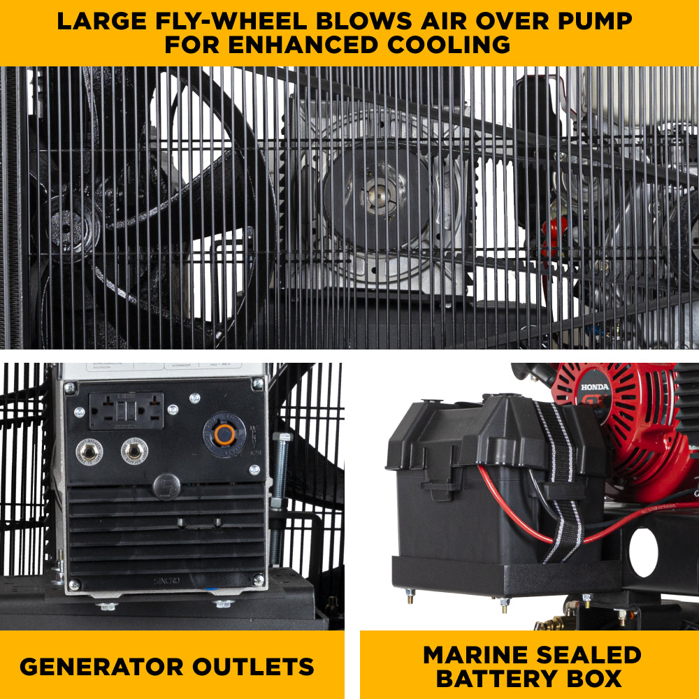 Compresseur d'air à gaz/soudeur/générateur 19 CFM à 175 PSI avec moteur Honda GX390