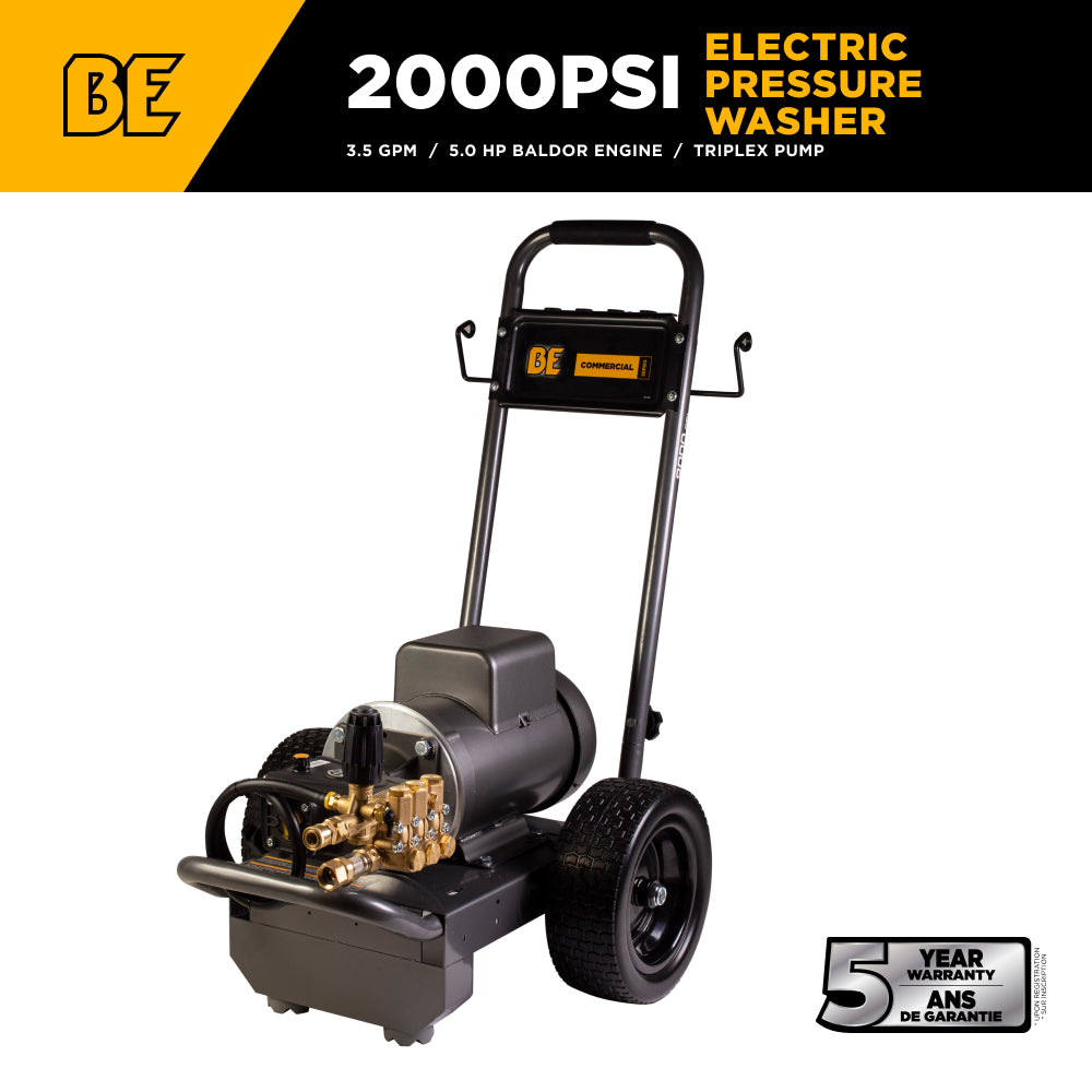 Nettoyeur haute pression électrique de 2 000 PSI - 3,5 GPM avec moteur Baldor et pompe AR Triplex