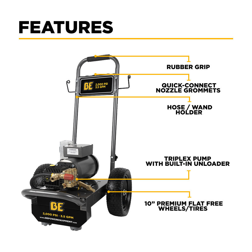 2,000 PSI 3.5 GPM 5.0 HP Electric Pressure Washer with Baldor Motor and General Triplex Pump - B205EG
