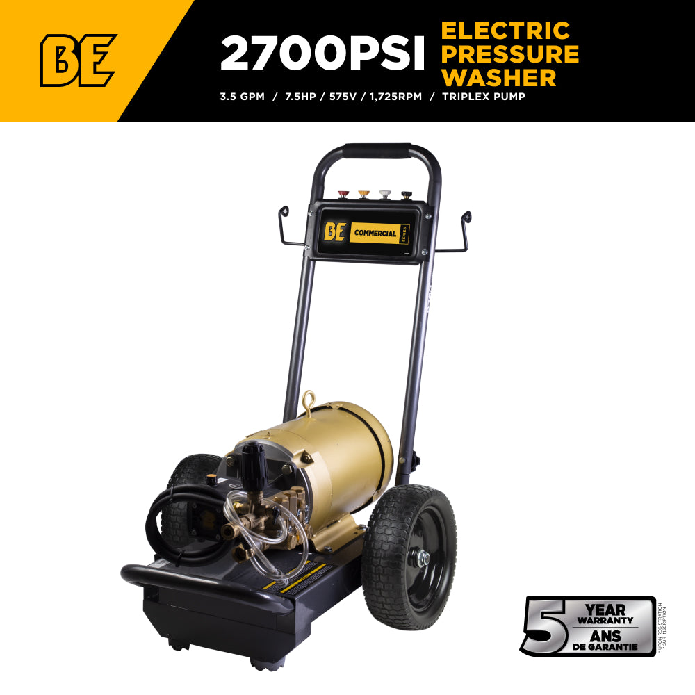 Nettoyeur haute pression électrique de 2 700 PSI - 3,5 GPM avec moteur Baldor et pompe AR Triplex