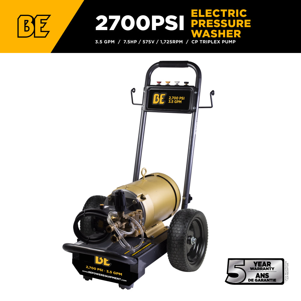 2,700 PSI 3.5 GPM 7.5 HP Electric Pressure Washer with Baldor Motor and AR Triplex Pump - B2775E3AHE