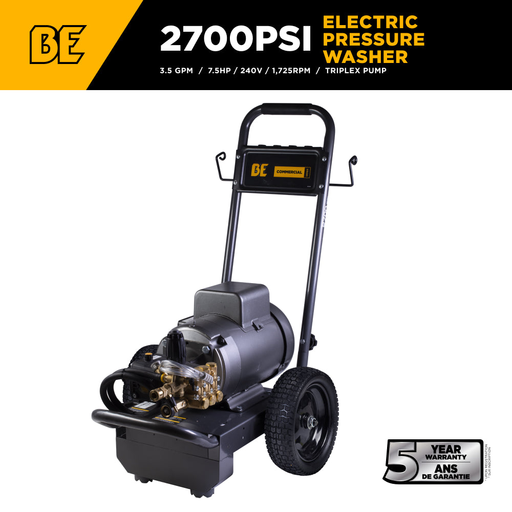 Nettoyeur haute pression électrique de 2 700 PSI - 3,5 GPM avec moteur Baldor et pompe AR Triplex