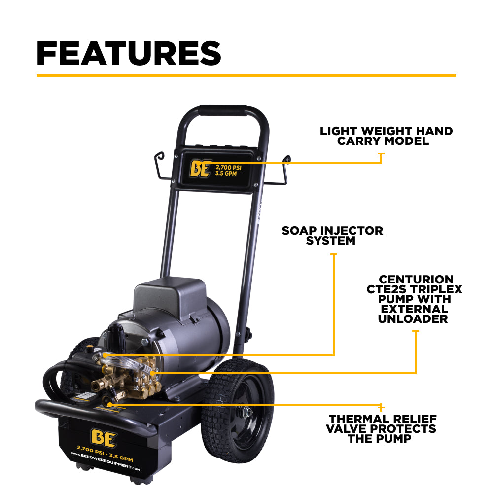 Nettoyeur haute pression électrique de 2 700 PSI - 3,5 GPM avec moteur Baldor et pompe AR Triplex