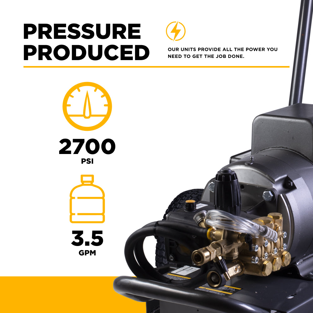 Nettoyeur haute pression électrique de 2 700 PSI - 3,5 GPM avec moteur Baldor et pompe AR Triplex