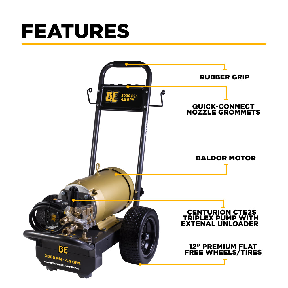 3,000 PSI 4.5 GPM 10 HP Electric Pressure Washer with Baldor Motor and AR Triplex Pump - B3010E34AHE