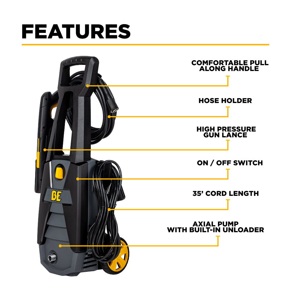Nettoyeur haute pression électrique de 1 700 PSI - 1,7 GPM avec moteur Powerease et pompe axiale AR
