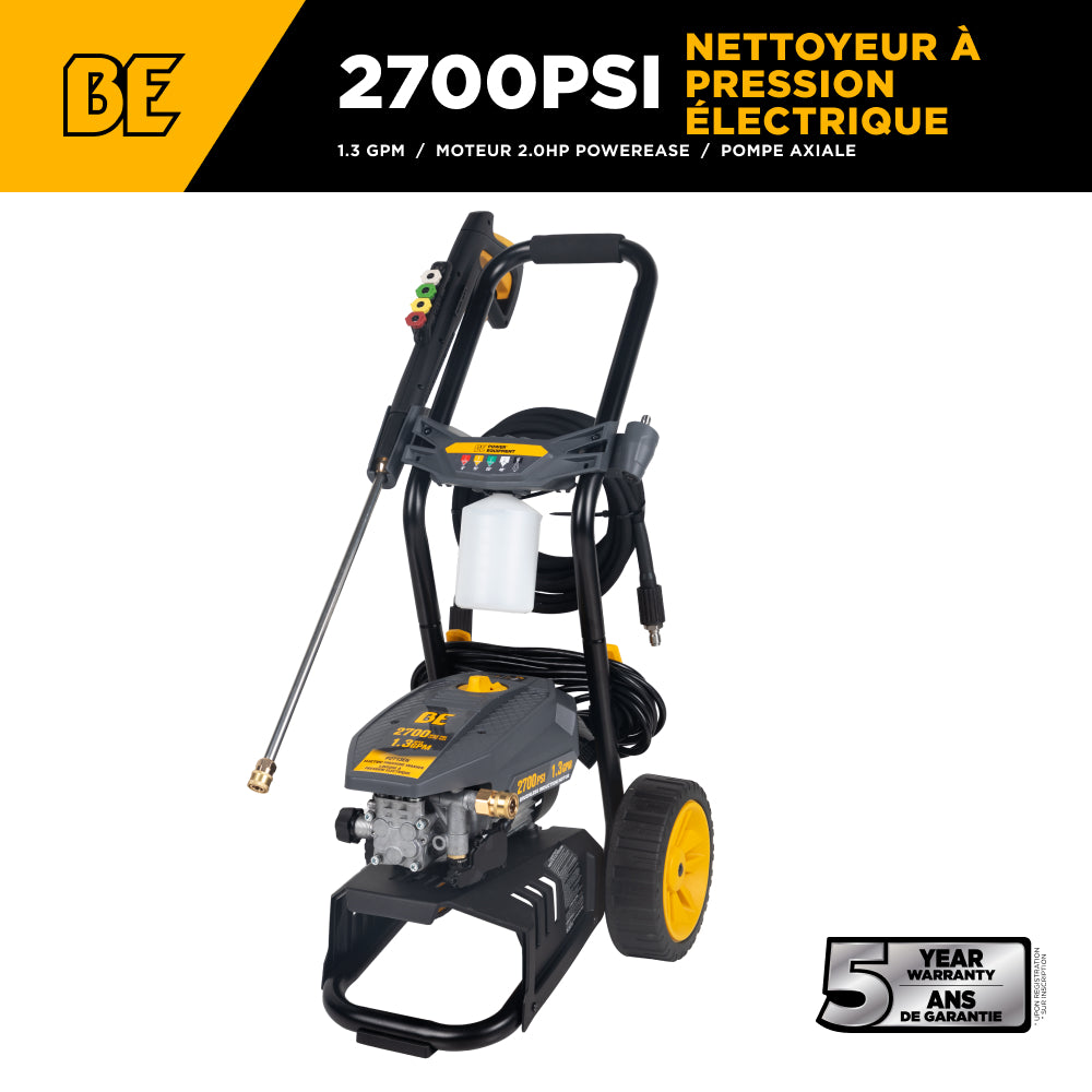 Nettoyeur haute pression électrique 2 700 PSI - 1,3 GPM avec pompe axiale AR