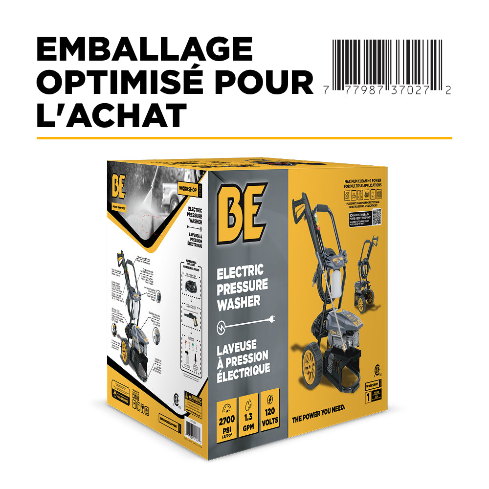 Nettoyeur haute pression électrique 2 700 PSI - 1,3 GPM avec pompe axiale AR