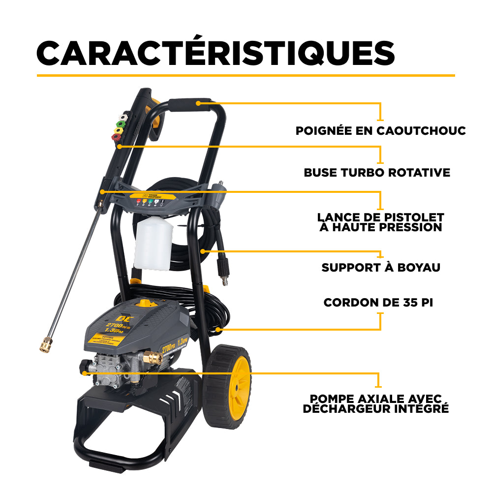 Nettoyeur haute pression électrique 2 700 PSI - 1,3 GPM avec pompe axiale AR
