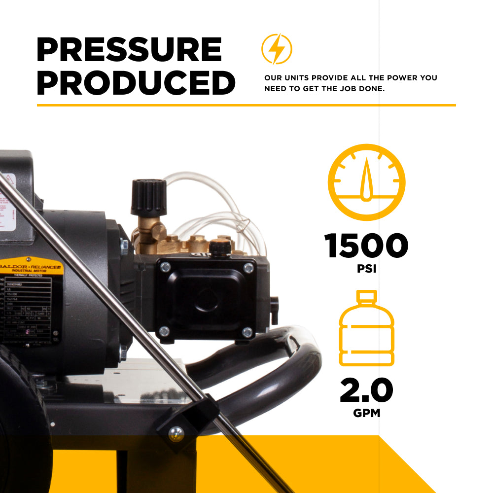 1,500 PSI 2.0 GPM Electric Pressure Washer with Baldor Motor and AR Triplex Pump - PE-1520EW1A