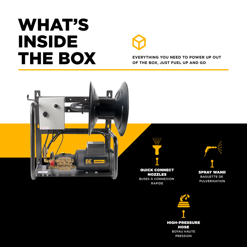 Nettoyeur haute pression électrique mural de 1 500 PSI - 2,0 GPM avec moteur Baldor et pompe AR Triplex
