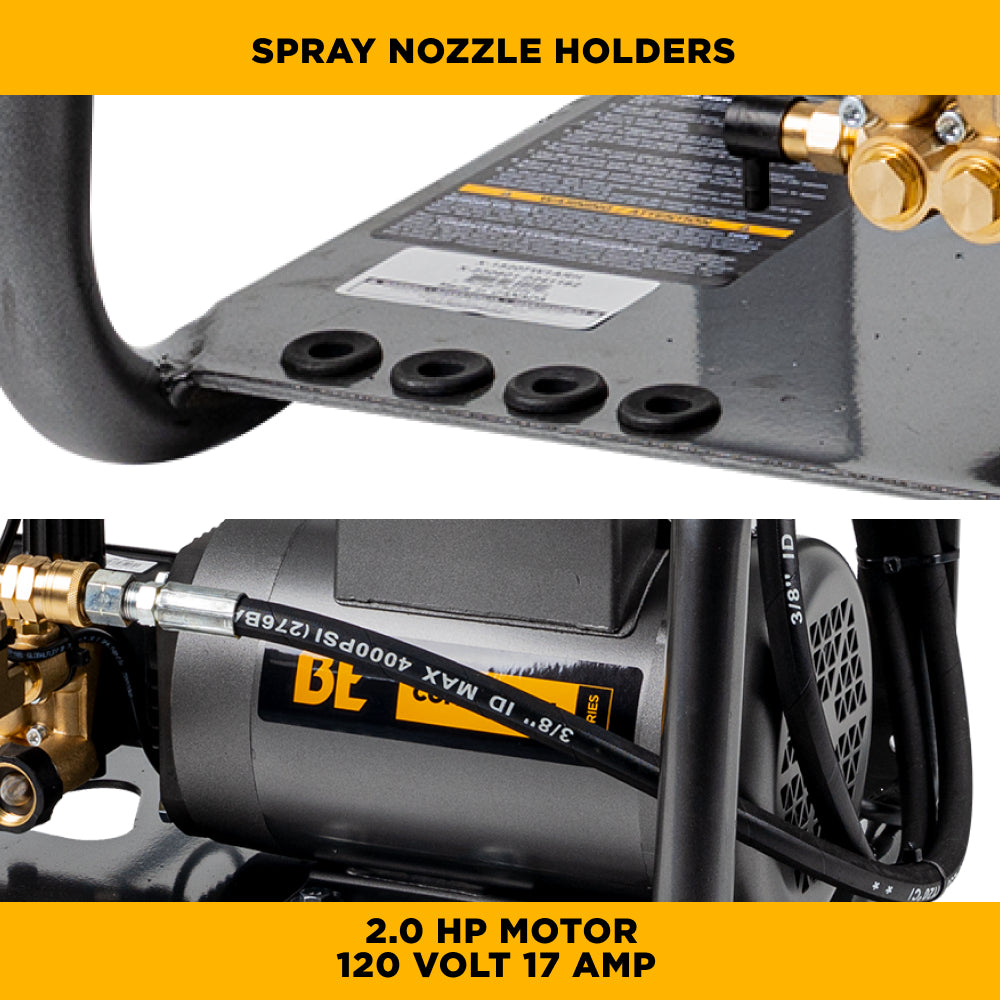 Nettoyeur haute pression électrique mural de 1 500 PSI - 2,0 GPM avec moteur Baldor et pompe AR Triplex
