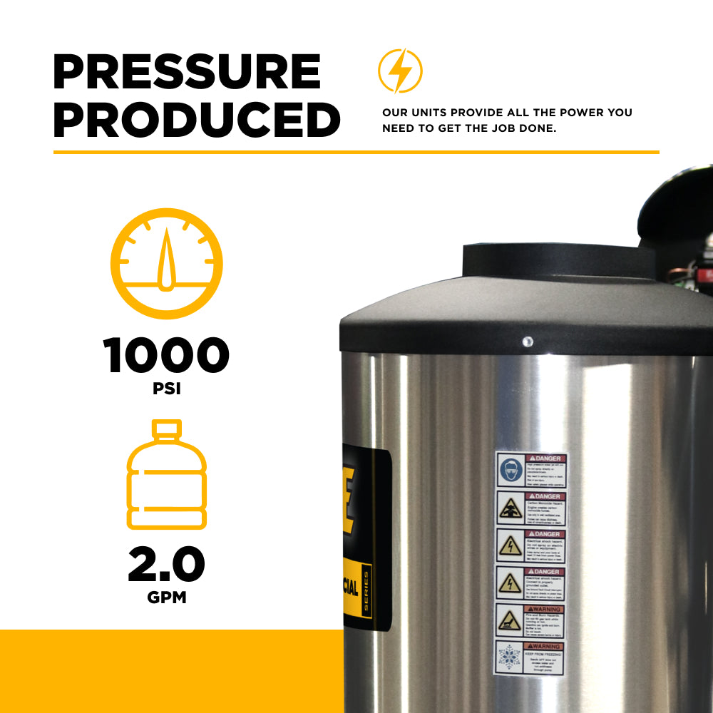 1,000 PSI 2.0 GPM Hot Water Electric Pressure Washer with Comet Triplex Pump - 1250