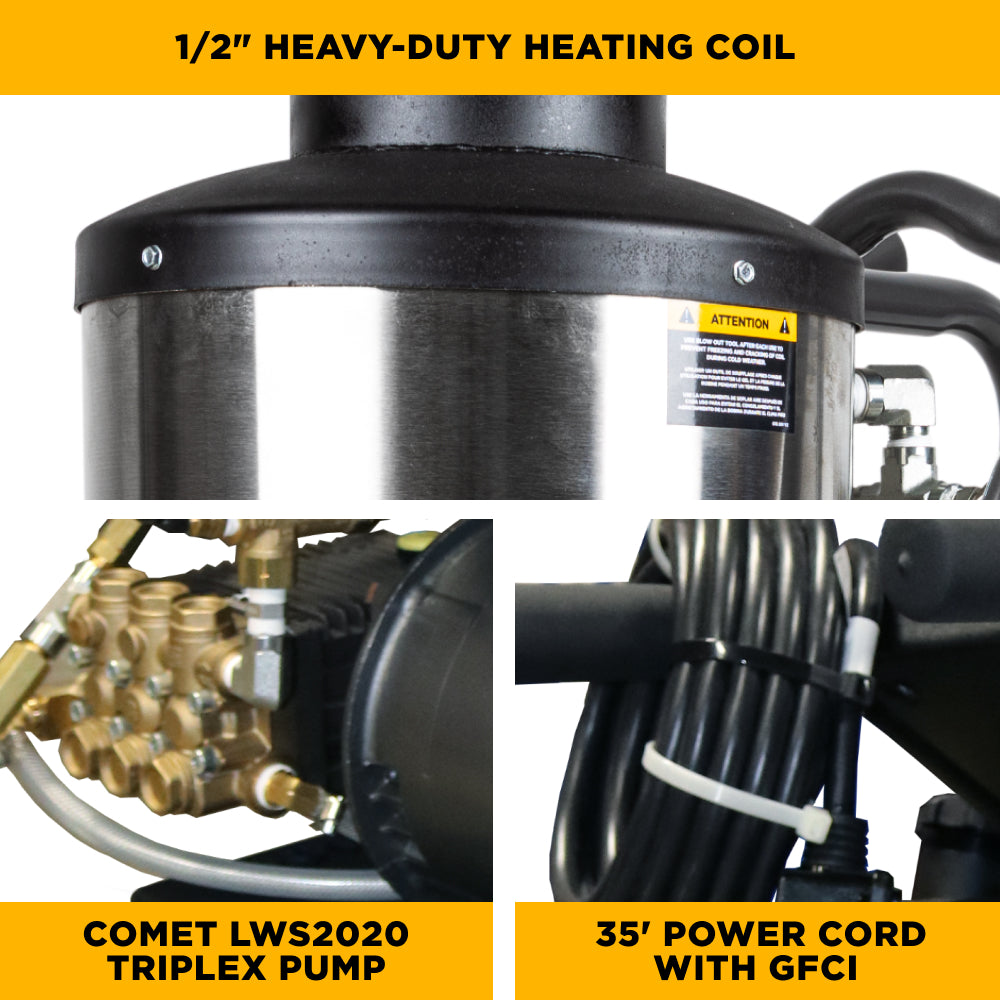 1,000 PSI 2.0 GPM Hot Water Electric Pressure Washer with Comet Triplex Pump - 1250