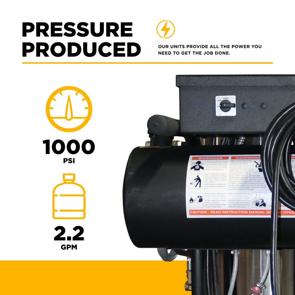 1,000 PSI 2.2 GPM Hot Water Electric Pressure Washer with General Triplex Pump - 15-281