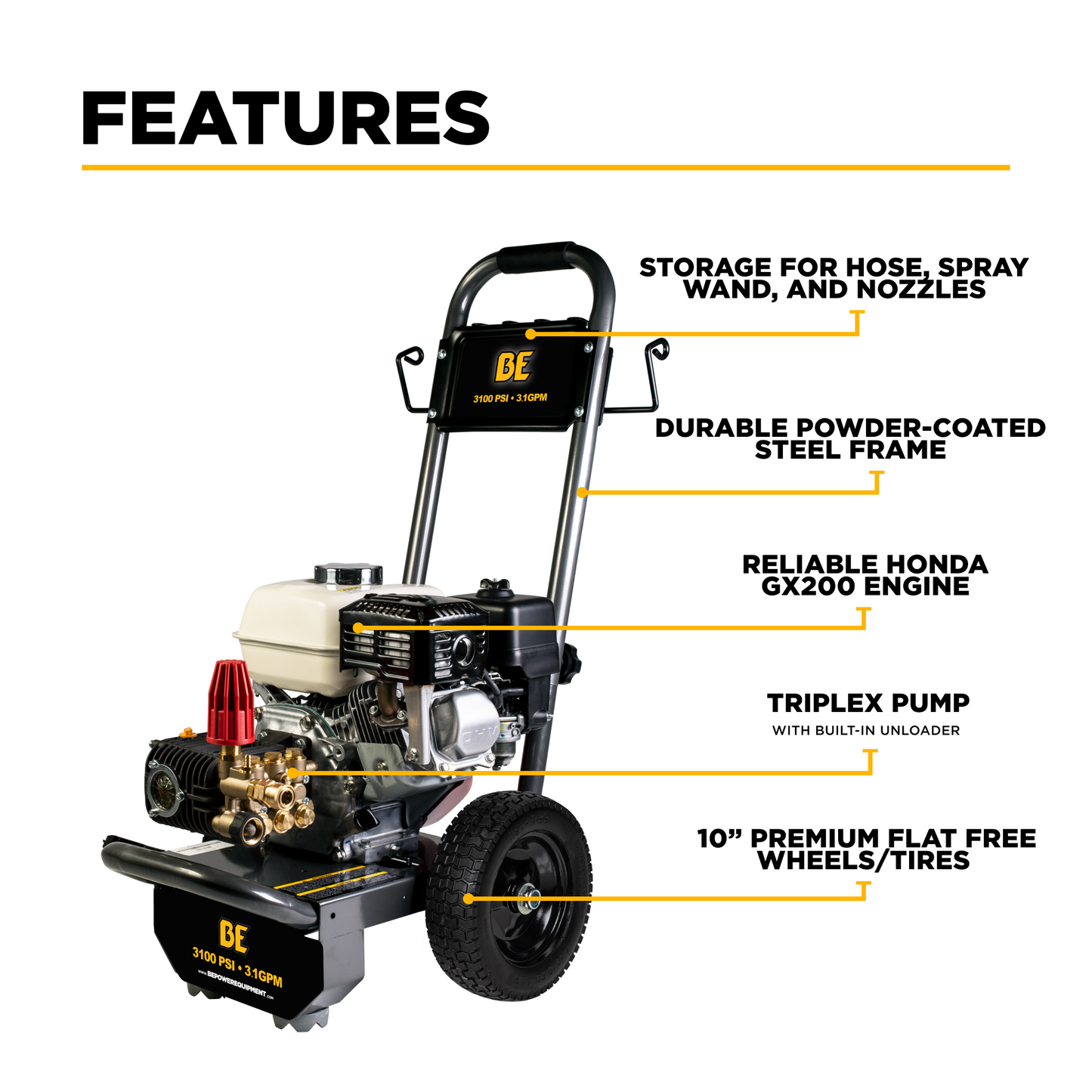 3,100 PSI 3.1 GPM Cold Water Gas Pressure Washer - B3165HC