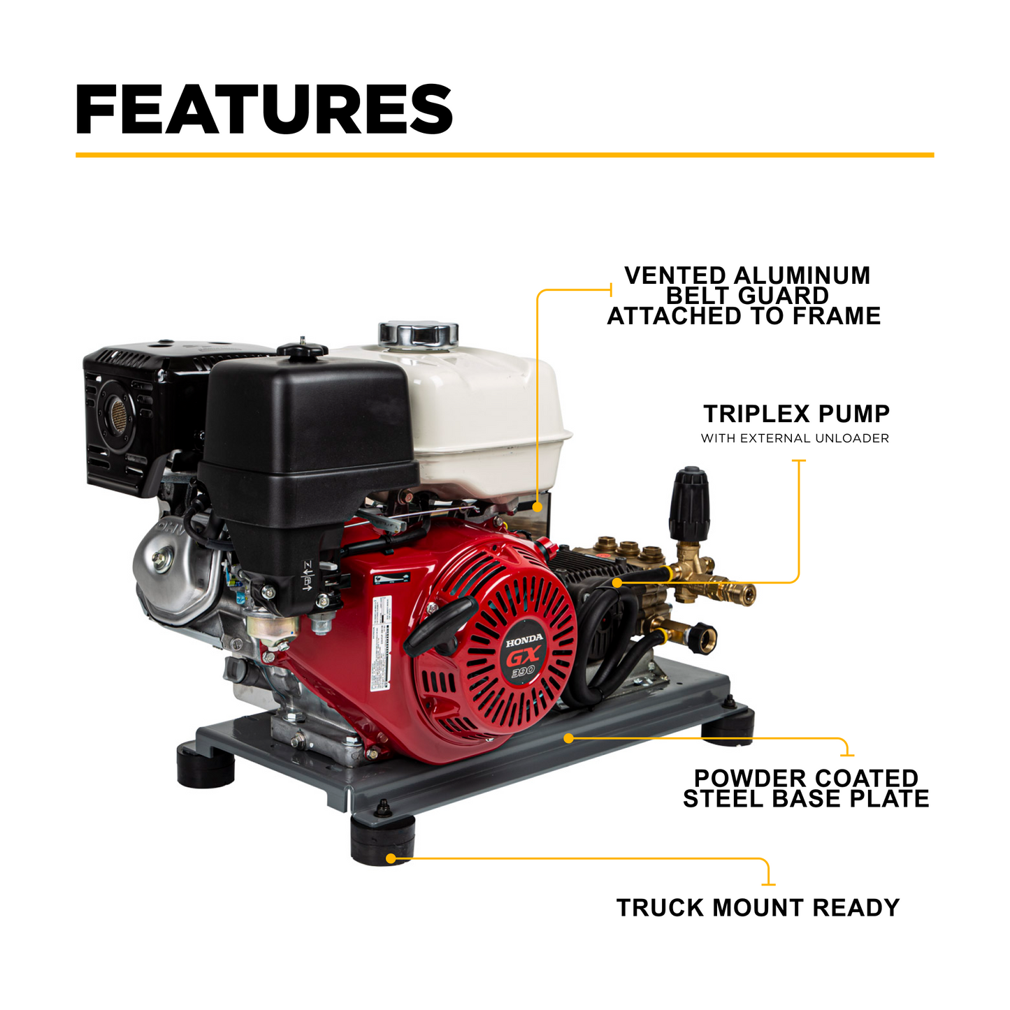 3,200 PSI 5.2 GPM Truck Mount Cold Water Gas Pressure Washer - B3213HTBCS