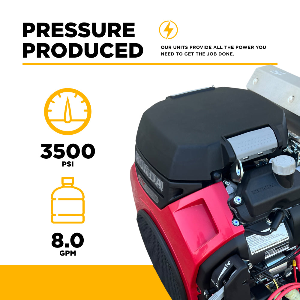 3,500 PSI 8.0 GPM Gas Powered Gear Driven Pressure Washer with a 688cc Honda GX690 engine and CP Pump
