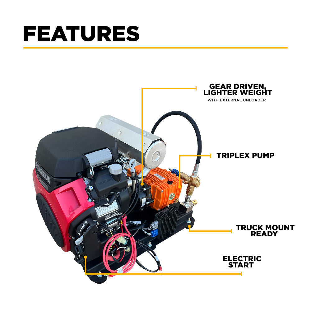 3,500 PSI 8.0 GPM Gas Powered Gear Driven Pressure Washer with a 688cc Honda GX690 engine and CP Pump