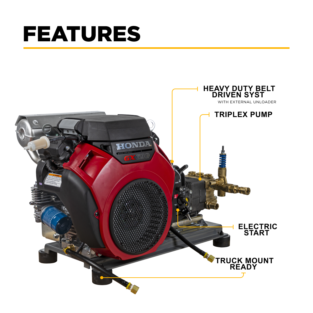 Nettoyeur haute pression à essence de 5 000 PSI - 5,0 GPM avec moteur Honda GX690 et Triplex