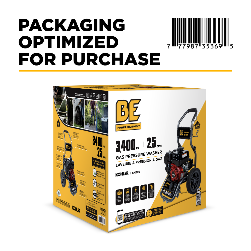 3,400 PSI 2.5 GPM Cold Water Gas Pressure Washer - BE3465KX