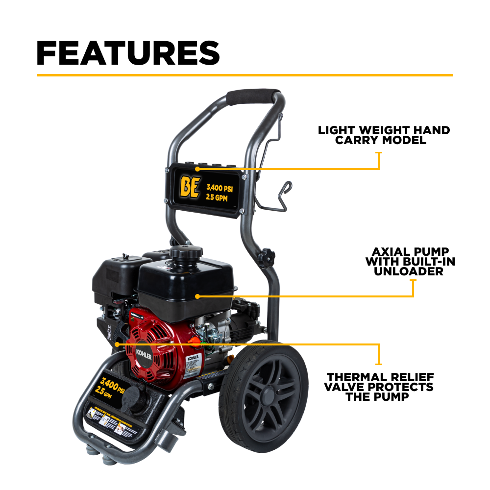 3,400 PSI 2.5 GPM Cold Water Gas Pressure Washer - BE3465KX