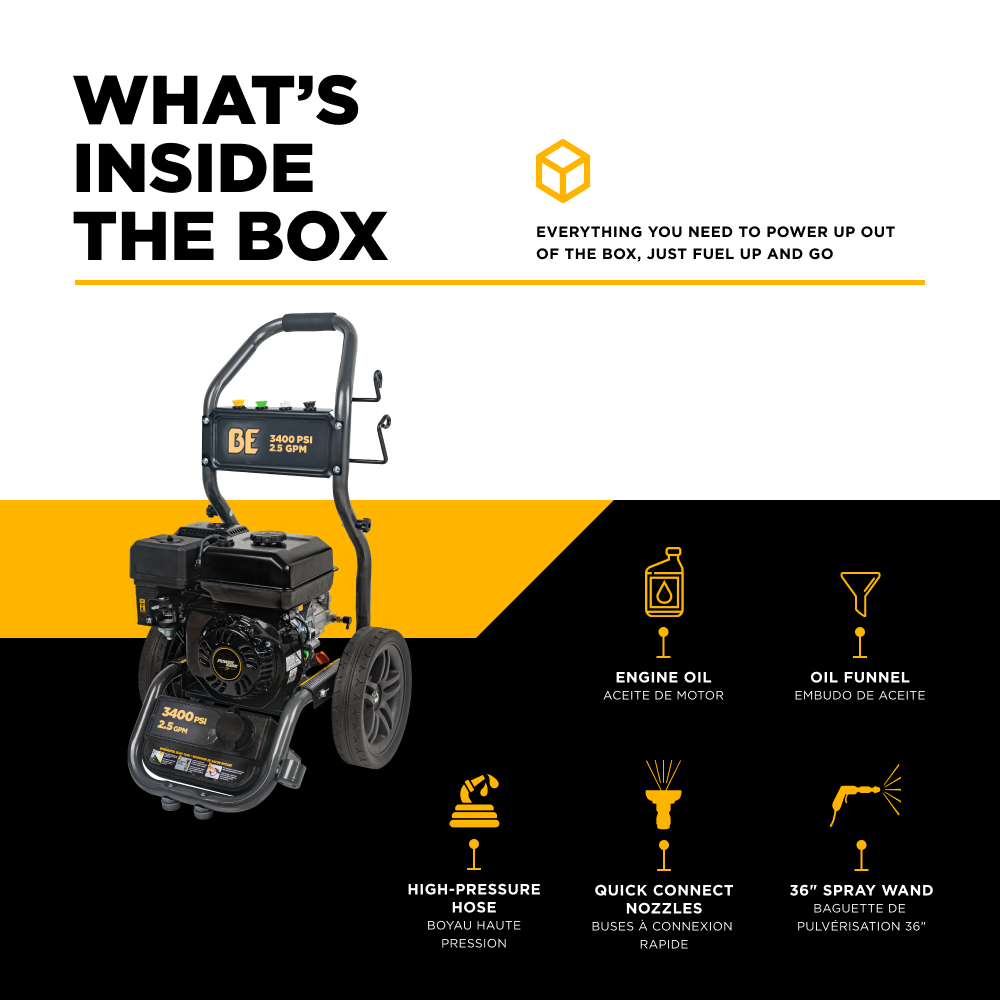 3,400 PSI 2.5 GPM Cold Water Gas Pressure Washer - BE3475PX