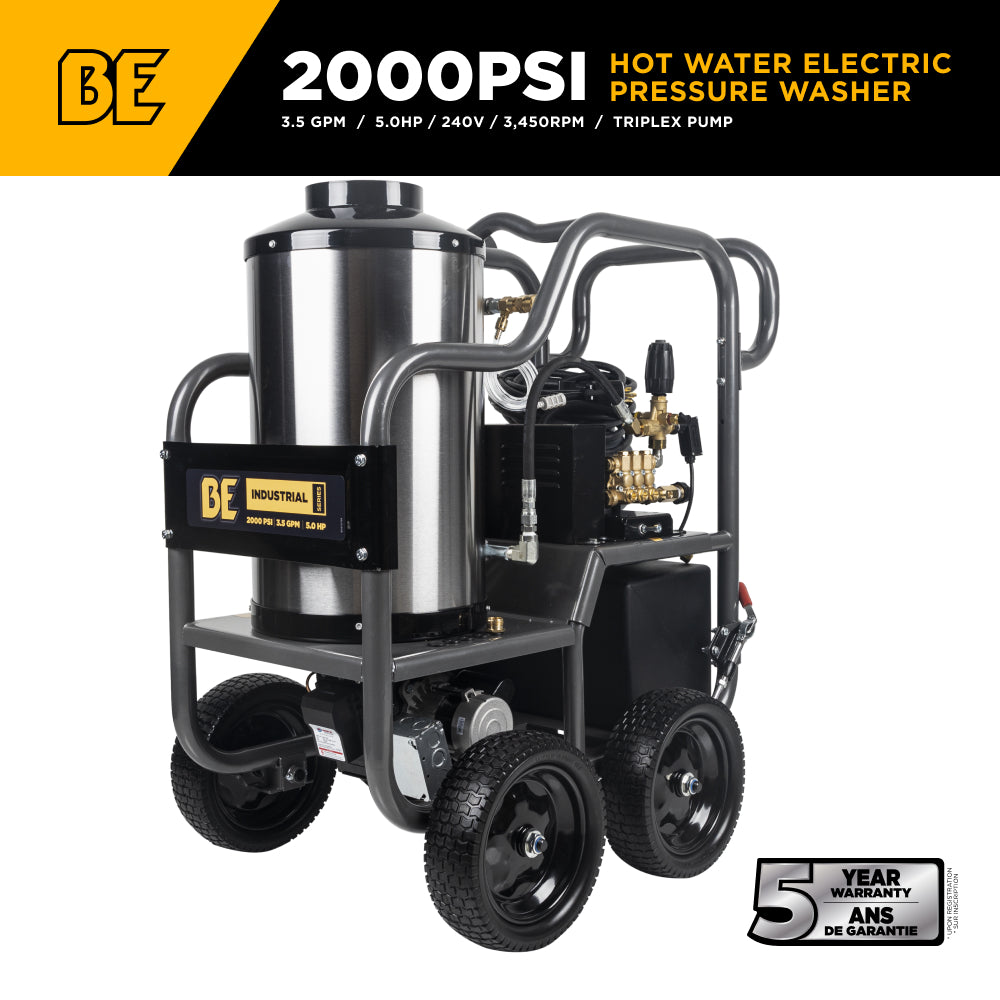 2,000 PSI - 3.5 GPM Hot Water Electric Pressure Washer with Triplex Pump - HW205EBA