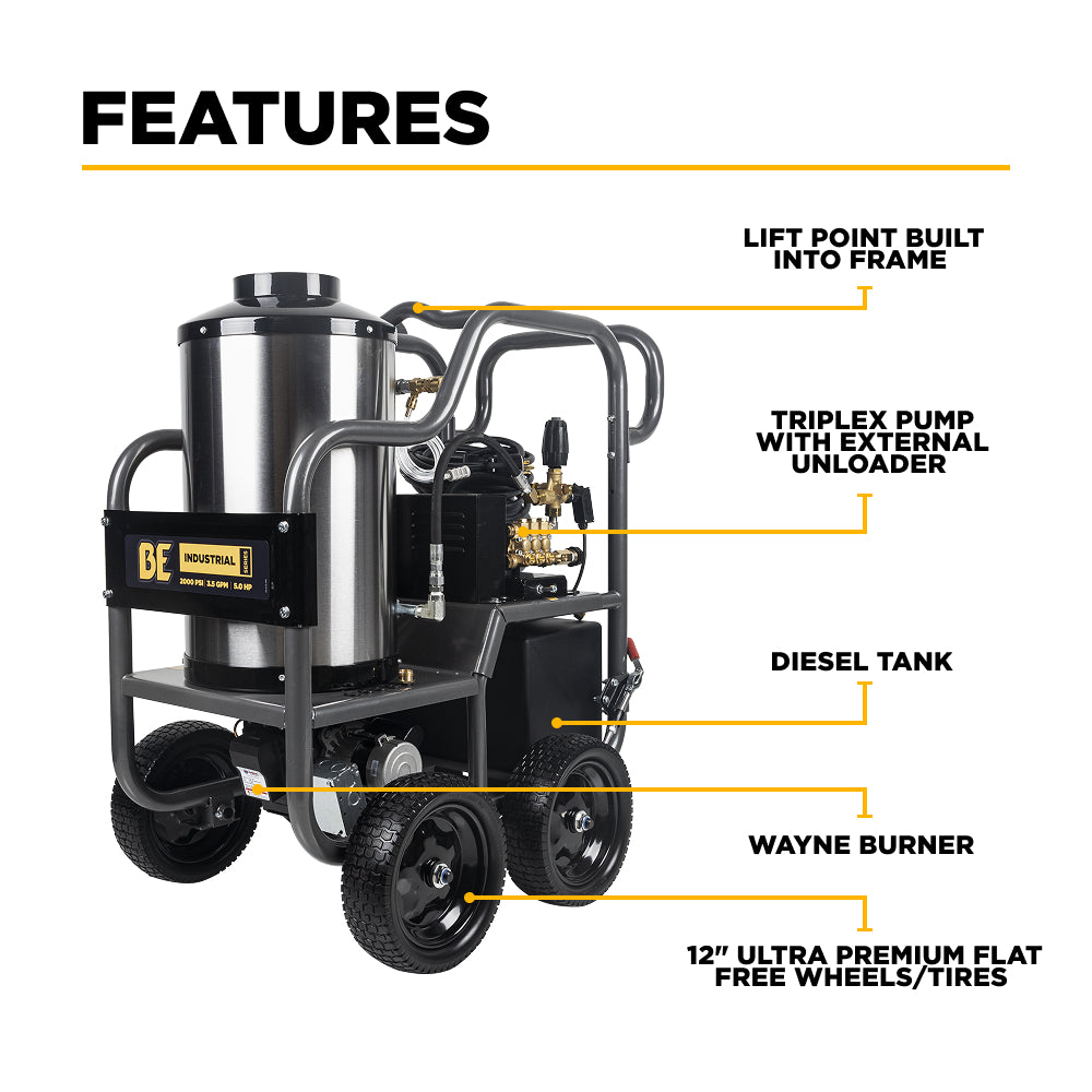 2,000 PSI - 3.5 GPM Hot Water Electric Pressure Washer with Triplex Pump - HW205EBA