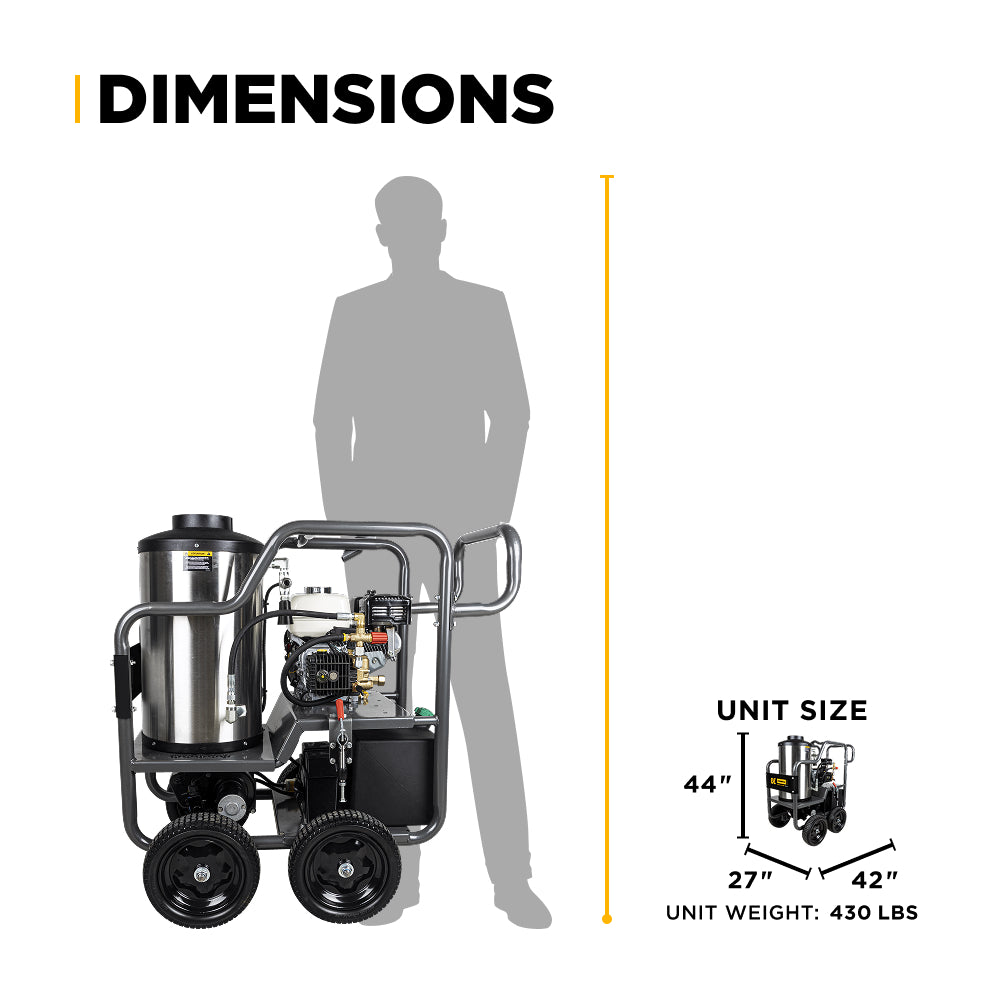 Nettoyeur haute pression à eau chaude de 2 700 PSI - 2,8 GPM avec moteur Honda GX200 et pompe General Triplex