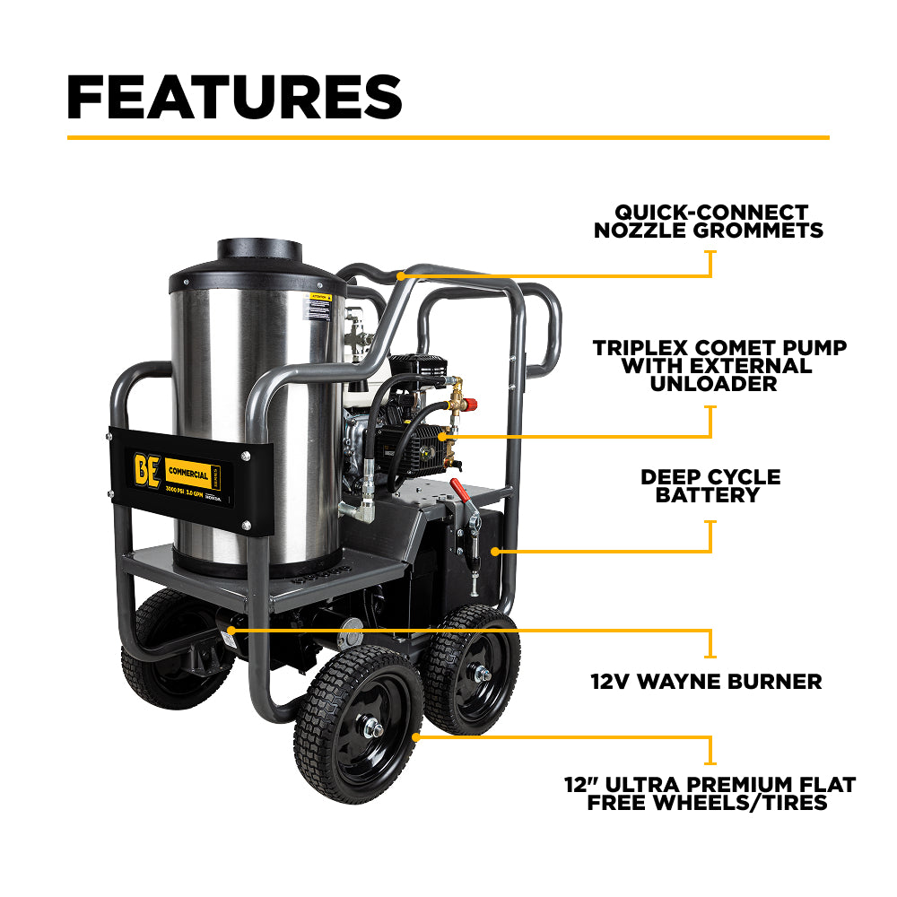 Nettoyeur haute pression à eau chaude de 2 700 PSI - 2,8 GPM avec moteur Honda GX200 et pompe General Triplex