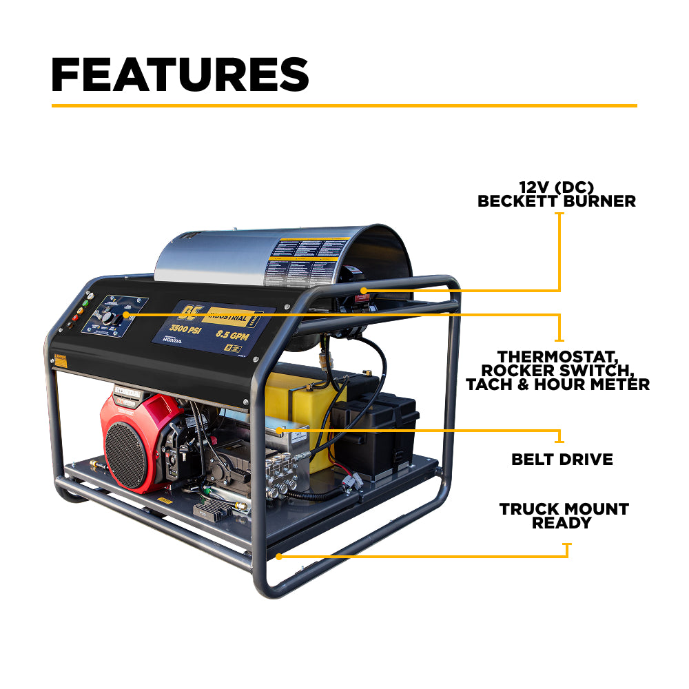 Nettoyeur haute pression à eau chaude de 3 500 PSI - 5,6 GPM, moteur Honda GX690 et pompe General Triplex