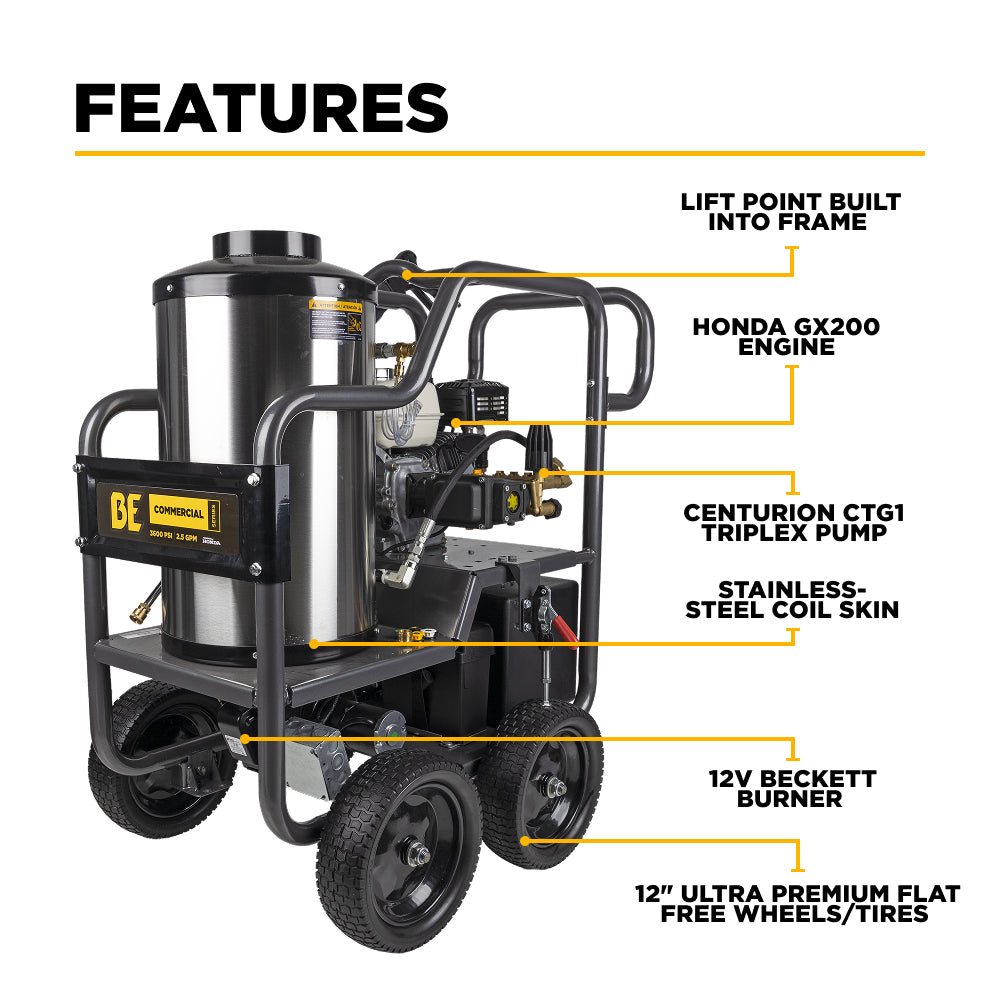 3,600 PSI - 2.5 GPM Hot Water Pressure Washer - HW3665HA