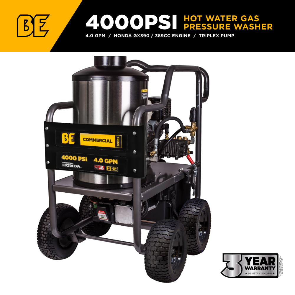 Nettoyeur haute pression à eau chaude de 4 000 PSI - 4,0 GPM avec moteur Honda GX390 et pompe General Triplex