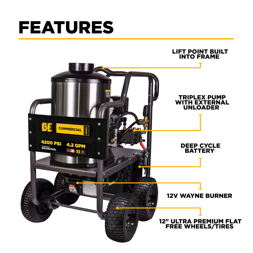Nettoyeur haute pression à eau chaude de 4 000 PSI - 4,0 GPM avec moteur Honda GX390 et pompe General Triplex