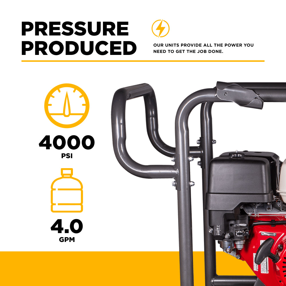 Nettoyeur haute pression à eau chaude de 4 000 PSI - 4,0 GPM avec moteur Honda GX390 et pompe General Triplex