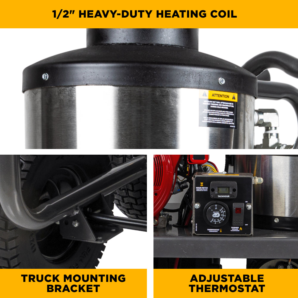 Nettoyeur haute pression à eau chaude de 4 000 PSI - 4,0 GPM avec moteur Honda GX390 et pompe General Triplex