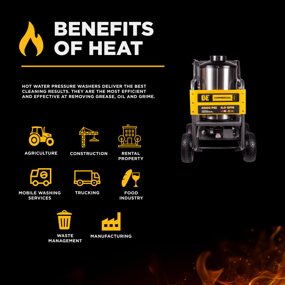 Nettoyeur haute pression à eau chaude de 4 000 PSI - 4,0 GPM avec moteur Honda GX390 et pompe General Triplex