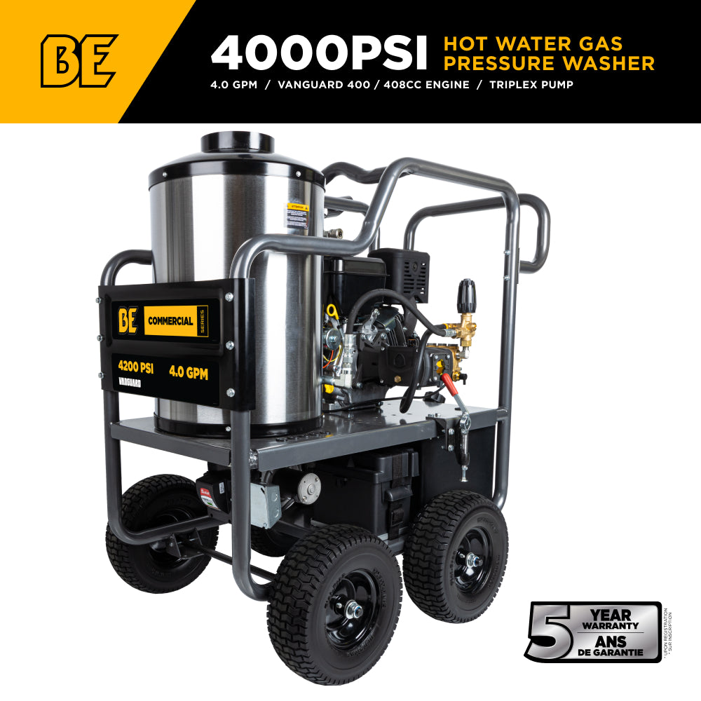 Nettoyeur haute pression à eau chaude de 4 200 PSI - 4,0 GPM avec moteur Vanguard 400 et pompe AR Triplex