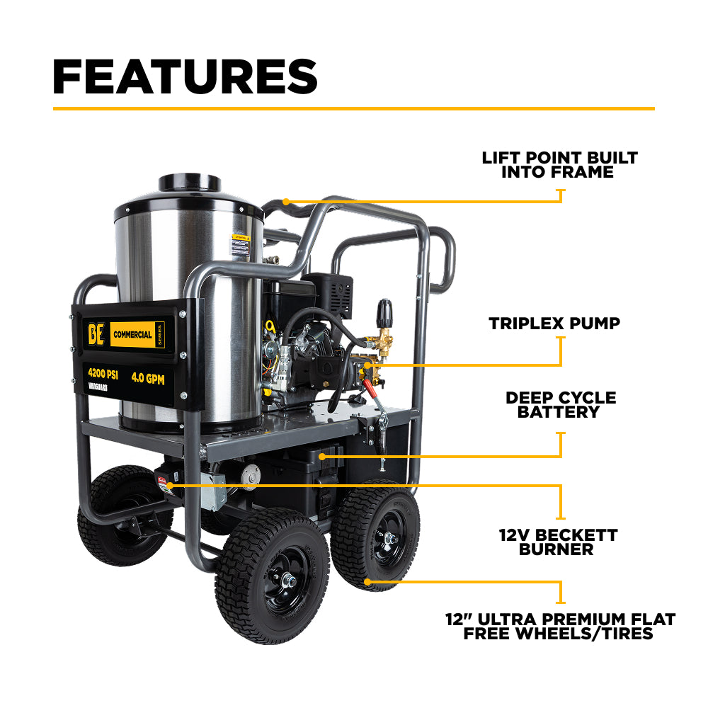 Nettoyeur haute pression à eau chaude de 4 200 PSI - 4,0 GPM avec moteur Vanguard 400 et pompe AR Triplex