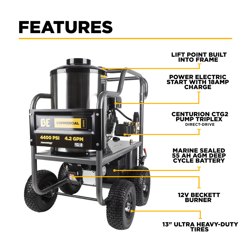 4,400 PSI - 4.2 GPM Hot Water Pressure Washer with Powerease 420 Engine and CP Triplex Pump - HW4415PA