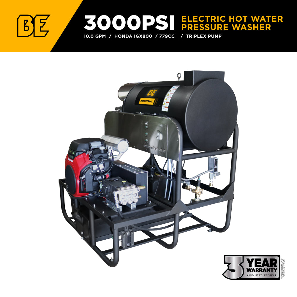 3,000 PSI 10 GPM Hot Water Gas Pressure Washer Skid with General Triplex Pump - SE5815HIHZGP